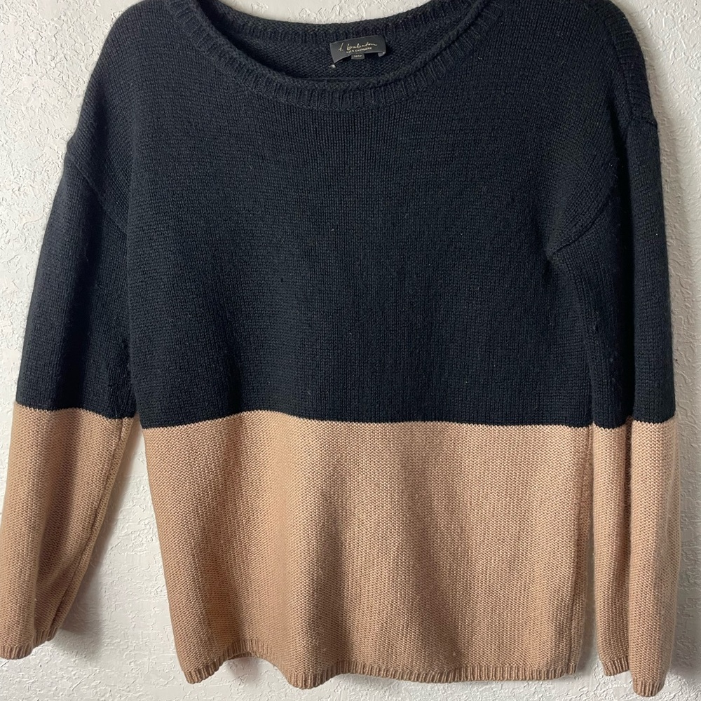 Aritzia Colorblock Crewneck Sweater in Black and Tan